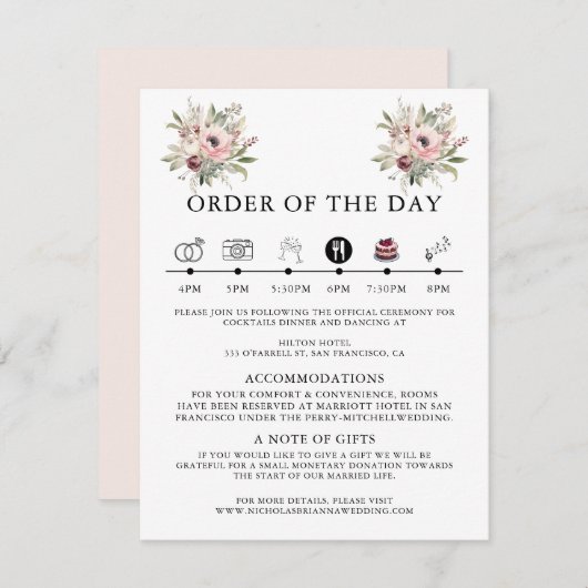 rustic watercolor floral bouquet informatiekaartje (Voorkant / Achterkant)