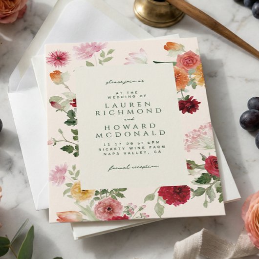 Rustic Watercolor Floral Sage Green Garden Wedding Kaart