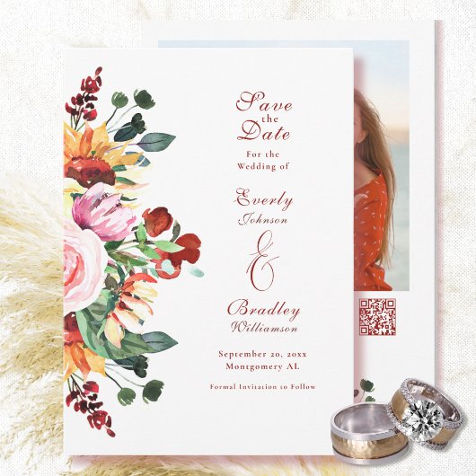Rustic Watercolor Floral Save the Date Wedding  Kaart