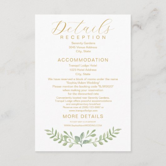 Rustic Watercolor Greenery Wedding Details Informatiekaartje (Achterkant)