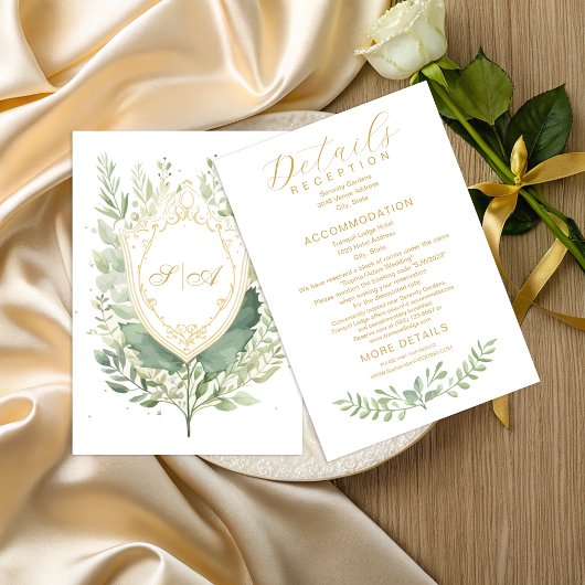 Rustic Watercolor Greenery Wedding Details Informatiekaartje