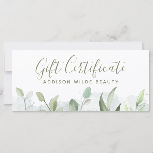 Rustic Watercolor Groene Giftcertificaat (Voorkant)