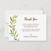 Rustic Watercolor Groene Huwelijks Dankkaart Kaart (Voorkant)