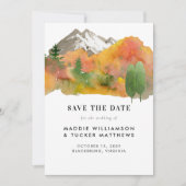 Rustic Watercolor Herfst Berg Bruiloft Foto  Save The Date (Voorkant)