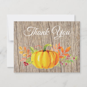 Rustic Watercolor Herfst Pompoen Bedankkaart