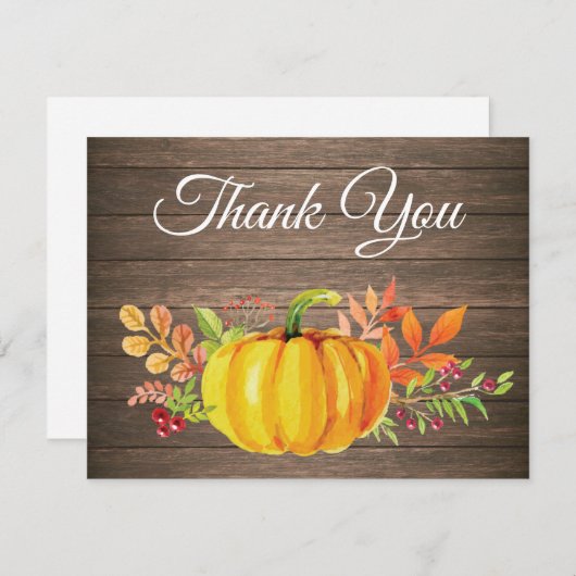 Rustic Watercolor Herfst Pompoen Bedankkaart (Voorkant / Achterkant)