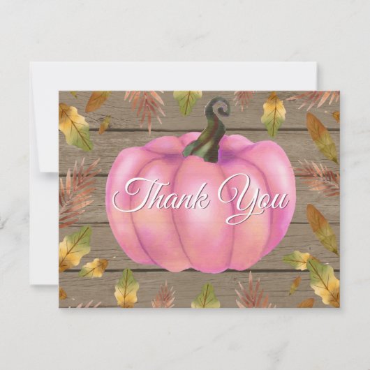 Rustic Watercolor Herfst Pompoen Roze Bedankkaart (Voorkant)
