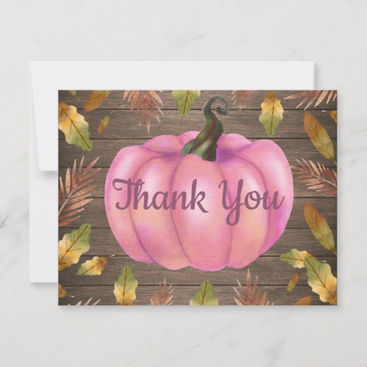 Rustic Watercolor Herfst Pompoen Roze Bedankkaart (Voorkant)