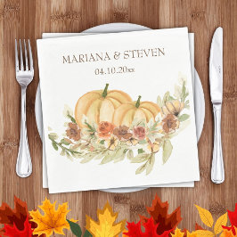 Rustic Watercolor Herfst Verliefde Pompoen Huwelij Servet