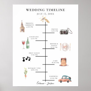 Rustic Watercolor Huwelijks Tijdlijn Programma Poster