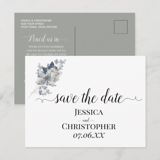 rustic watercolor illustration floral arrangement aankondigingskaart (Voorkant / Achterkant)