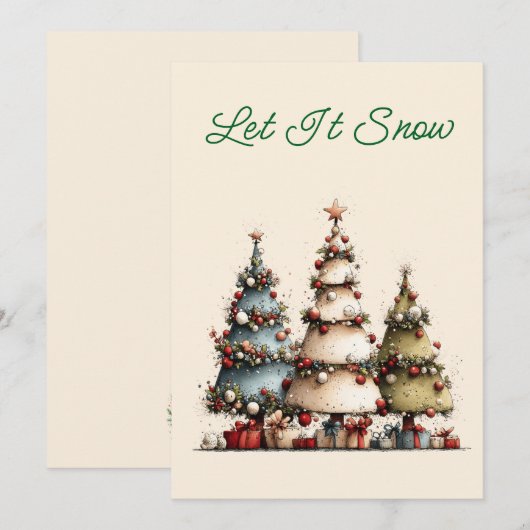 Rustic Watercolor Kerstbomen Laat het Sneeuwen Feestdagenkaart (Voorkant / Achterkant)