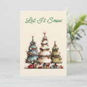 Rustic Watercolor Kerstbomen Laat het Sneeuwen Feestdagenkaart (Staand voorkant)