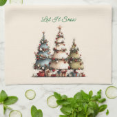 Rustic Watercolor Kerstbomen Laat het Sneeuwen Theedoek (Gevouwen)