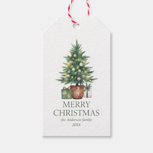 Rustic Watercolor Kerstboom Niet-Foto Cadeaulabel (Voorkant)