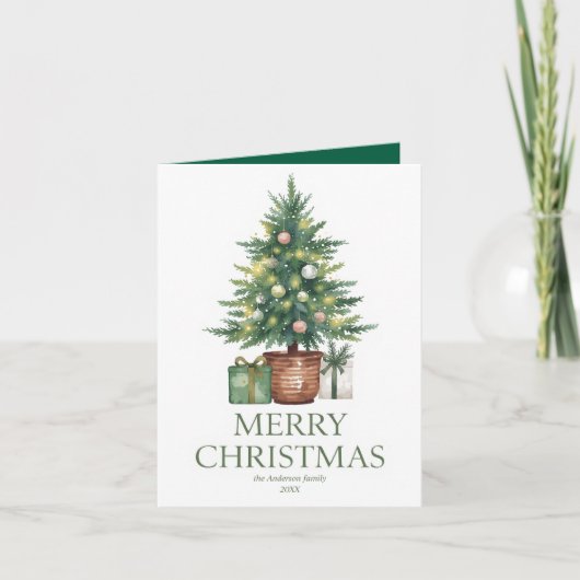 Rustic Watercolor Kerstboom Niet-Foto Kaart (Voorkant)