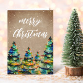Rustic Watercolor Kerstboom Sneeuwvlokken Feestdagen Kaart