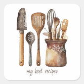 Rustic Watercolor Kitchen Utensils Food Label (Voorkant)