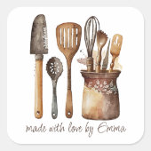 Rustic Watercolor Kitchen Utensils Food Label (Voorkant)