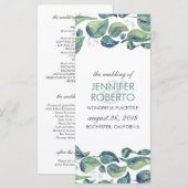 Rustic Watercolor Krans Bladeren Huwelijksprogramm Programmakaart (Voorkant / Achterkant)