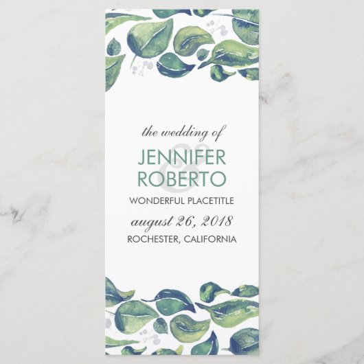 Rustic Watercolor Krans Bladeren Huwelijksprogramm Programmakaart (Voorkant)