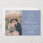 Rustic watercolor leaves monogram photo Wedding Kaart (Voorkant)