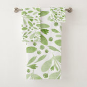 Rustic Watercolor Leaves Sage Green &White Bad Handdoek (Insitu)