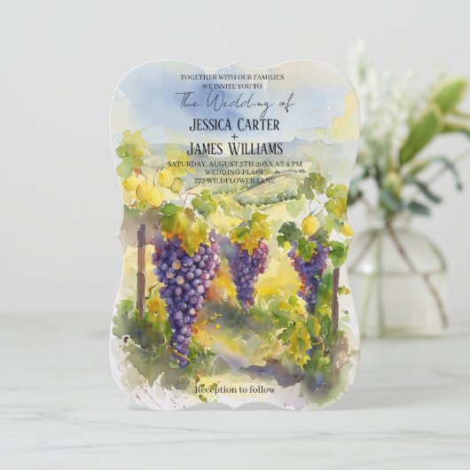 Rustic Watercolor Lemons Grapes Vineyard Wedding Kaart (Staand voorkant)