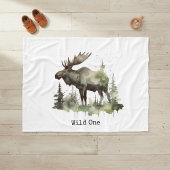 Rustic Watercolor Moose | Little One Personalized  Fleece Deken