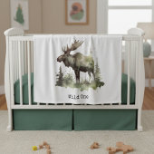 Rustic Watercolor Moose | Little One Personalized  Fleece Deken