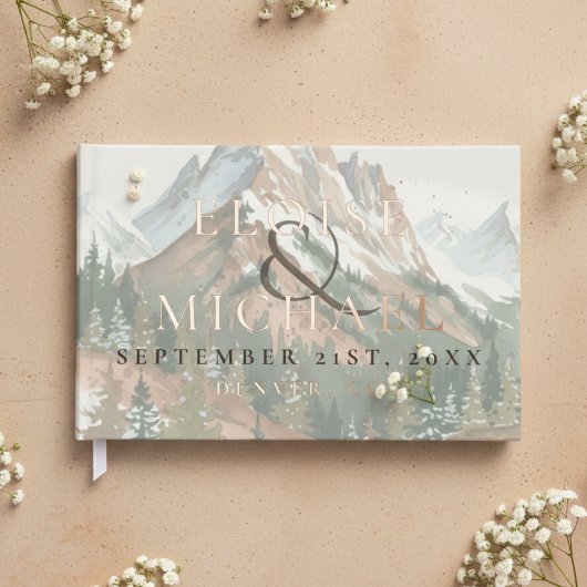 Rustic Watercolor Mountain Copper Brown Wedding Gastenboek