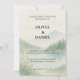 Rustic Watercolor Mountain Forest Pine Wedding  Kaart