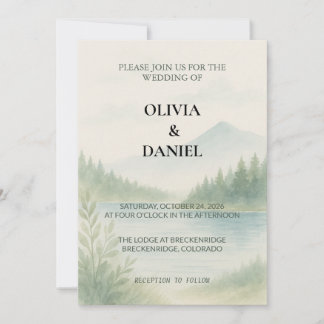 Rustic Watercolor Mountain Forest Pine Wedding  Kaart