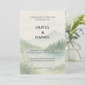 Rustic Watercolor Mountain Forest Pine Wedding  Kaart (Staand voorkant)