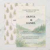 Rustic Watercolor Mountain Forest Pine Wedding  Kaart (Voorkant / Achterkant)