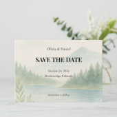 Rustic Watercolor Mountain Forest Save the Date  (Staand voorkant)