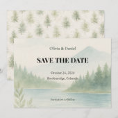 Rustic Watercolor Mountain Forest Save the Date  (Voorkant / Achterkant)