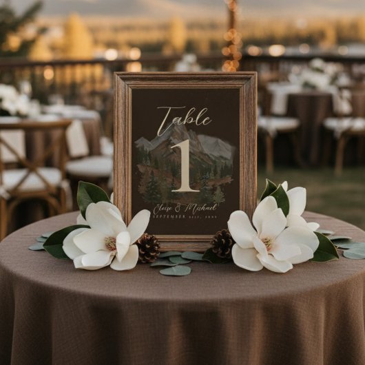 Rustic Watercolor Mountain Wedding Table Number Kaart