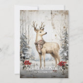 Rustic Watercolor Neutral Colors Christmas Deer Feestdagenkaart (Voorkant)