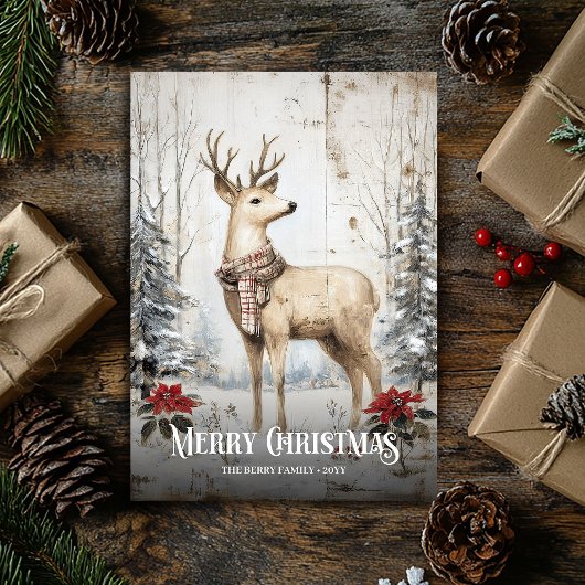 Rustic Watercolor Neutral Colors Christmas Deer Feestdagenkaart