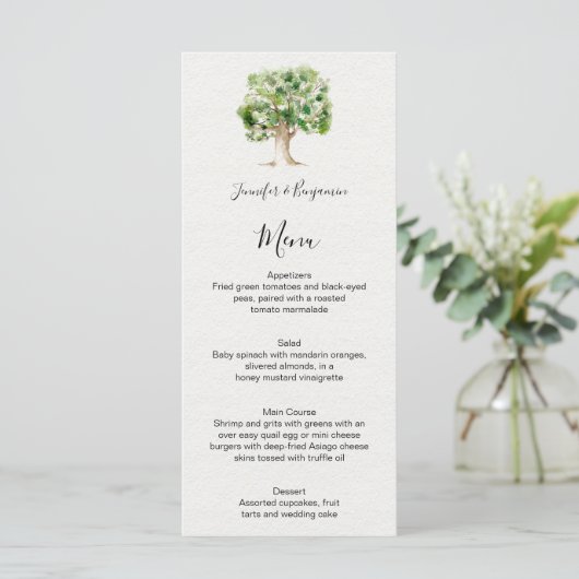 Rustic Watercolor Oak Tree | Menu (Staand voorkant)