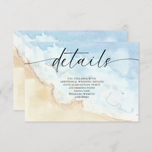 Rustic Watercolor Ocean Sea Summer Beach Wedding Informatiekaartje (Voorkant / Achterkant)