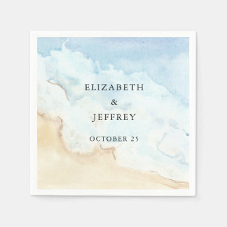 Rustic Watercolor Ocean Sea Summer Beach Wedding Servet