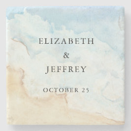 Rustic Watercolor Ocean Sea Summer Beach Wedding Stenen Onderzetter