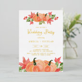 Rustic Watercolor Pompoen Herfst Bruiloftsfeest Folie Uitnodiging (Staand Voorkant)