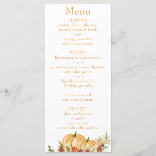 Rustic Watercolor Pompoen Retouradres Trouwkaart M Menu (Voorkant)