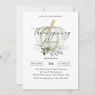 Rustic Watercolor Pompoen Thanksgiving Dinner Kaart