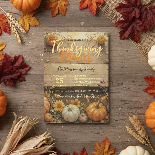 Rustic Watercolor Pompoen Thanksgiving Potluck Kaart