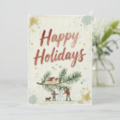 Rustic Watercolor Prettig Feestdagen Winterlandsch Feestdagenkaart (Staand voorkant)