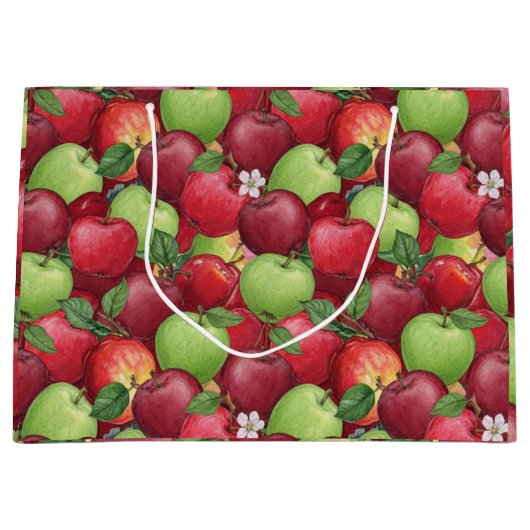 Rustic Watercolor Red and Green Apple pattern Groot Cadeauzakje (Voorkant)